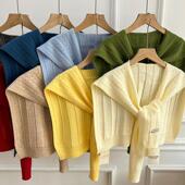 韩系纯色镂空针织小披肩女2025新款 保暖搭肩 外搭打结坎肩春夏时尚