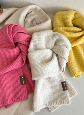 软糯奶油色含羊毛围巾针织纯色韩版冬季2025新款保暖百搭学生围脖