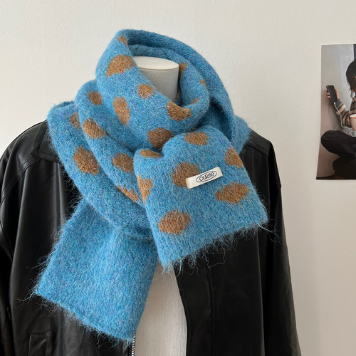 蓝色氛围感围巾女冬季含羊毛针织