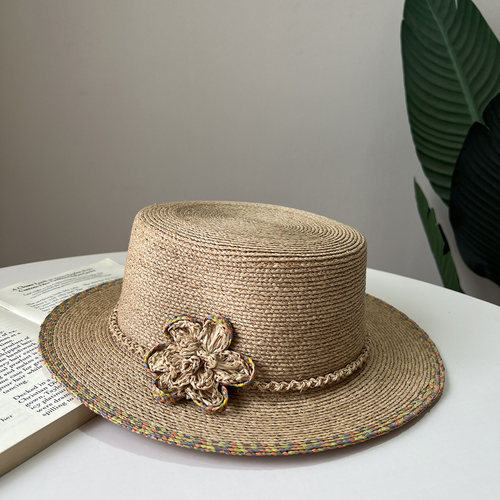 南法假日花朵装饰拉菲草帽夏季女