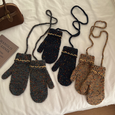 韩代款ins混色针织手套挂脖连指