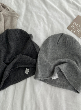 高级感灰色含羊毛针织冷帽显脸小卷边堆堆帽男女百搭包头帽月子帽