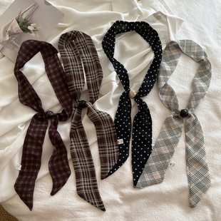 高级感韩系穿搭串珠丝巾项链女春夏百搭细窄长条领巾绑发挂脖配饰