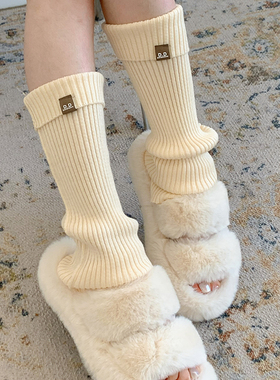DD白色袜套网红同款百搭纯色带标鞋套加厚高筒针织堆堆袜护腿套女