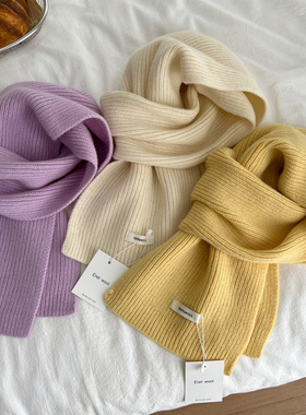奶呼呼色系~白色羊毛围巾女秋冬纯色百搭情侣针织韩系保暖围脖男