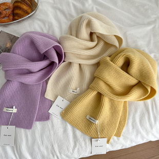 奶呼呼色系 白色羊毛围巾女秋冬纯色百搭情侣针织韩系保暖围脖男