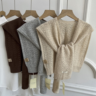 精选100%羊毛外搭小披肩纯色百搭打结时髦坎肩春夏空调房护颈围巾