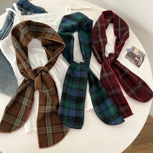 英伦风复古格纹装 双面长条小围巾护颈围脖潮 饰领巾女春秋百搭韩版