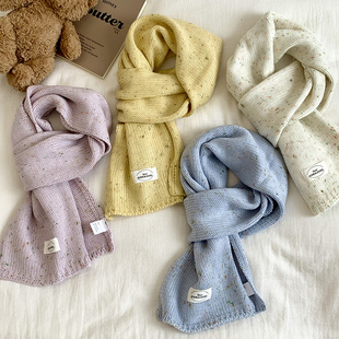 五彩斑斓点子纱毛线针织围巾韩版可爱男女情侣款2024冬季保暖围脖