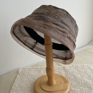 100%桑蚕丝复古褶皱礼帽女士春夏薄款 透气真丝渔夫帽遮白发堆堆帽