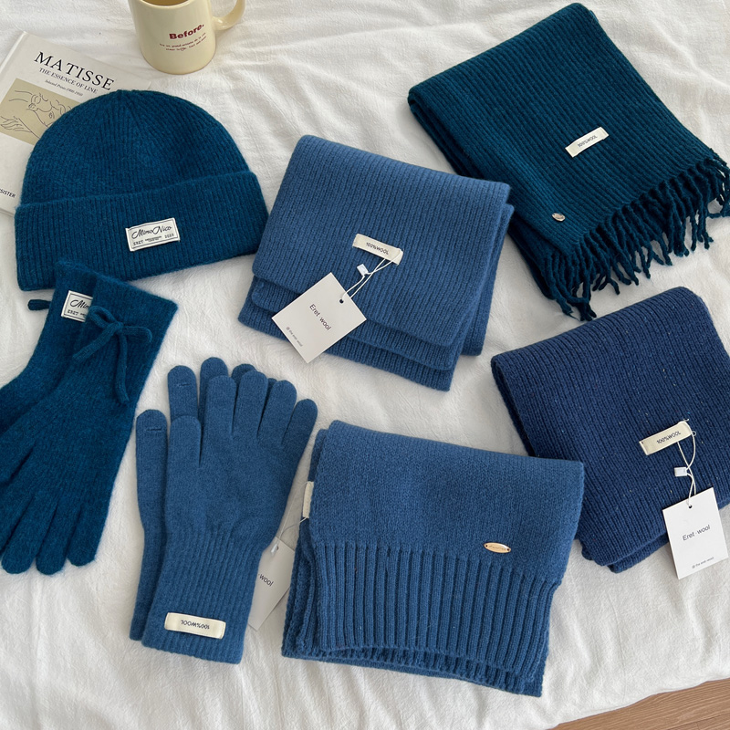 韩版ins风纯色针织毛线帽围巾