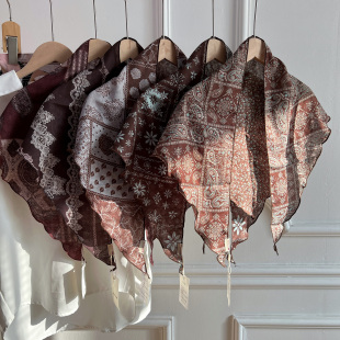 美拉德咖色系叠穿腰封屁帘三角巾文艺复古印花双面披肩裹胸头巾女