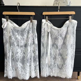 温柔仙女风镂空白色蕾丝叠穿屁帘不规则时尚 透视打底裙帘半身裙女