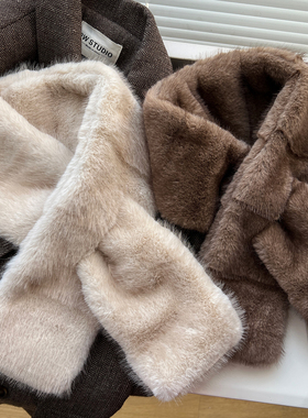 轻奢高级感毛毛绒小围巾仿皮草毛围脖女冬季百搭保暖加厚气质毛领