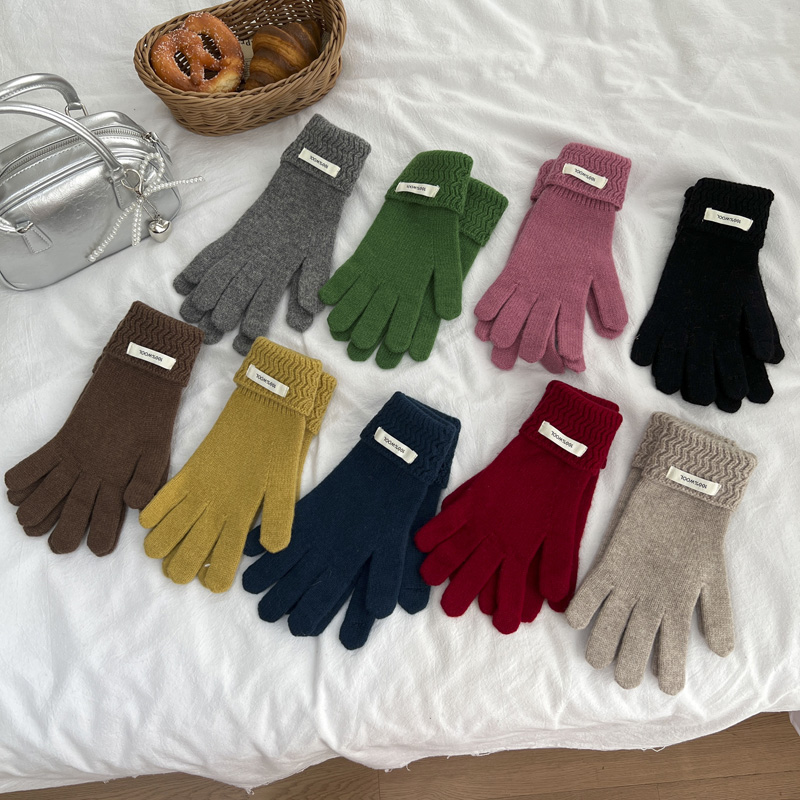 多色可选100%纯羊毛针织手套女冬季保暖分指可触屏学生情侣手套男