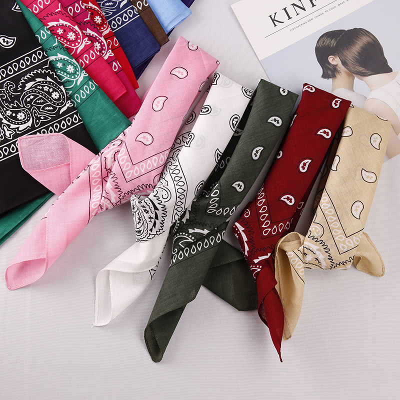 多色腰果花小方巾发带韩国纯棉手帕红色白色复古男女街拍头巾领巾