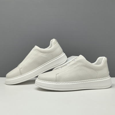 真皮板鞋男款潮流百搭欧洲站男士小白鞋轻奢休闲鞋男一脚蹬懒人