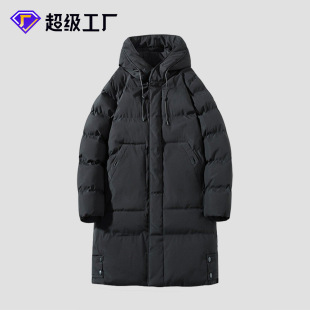 跨境定制中长款棉服男款冬季新款宽松连帽棉袄加厚羽绒棉衣外套男