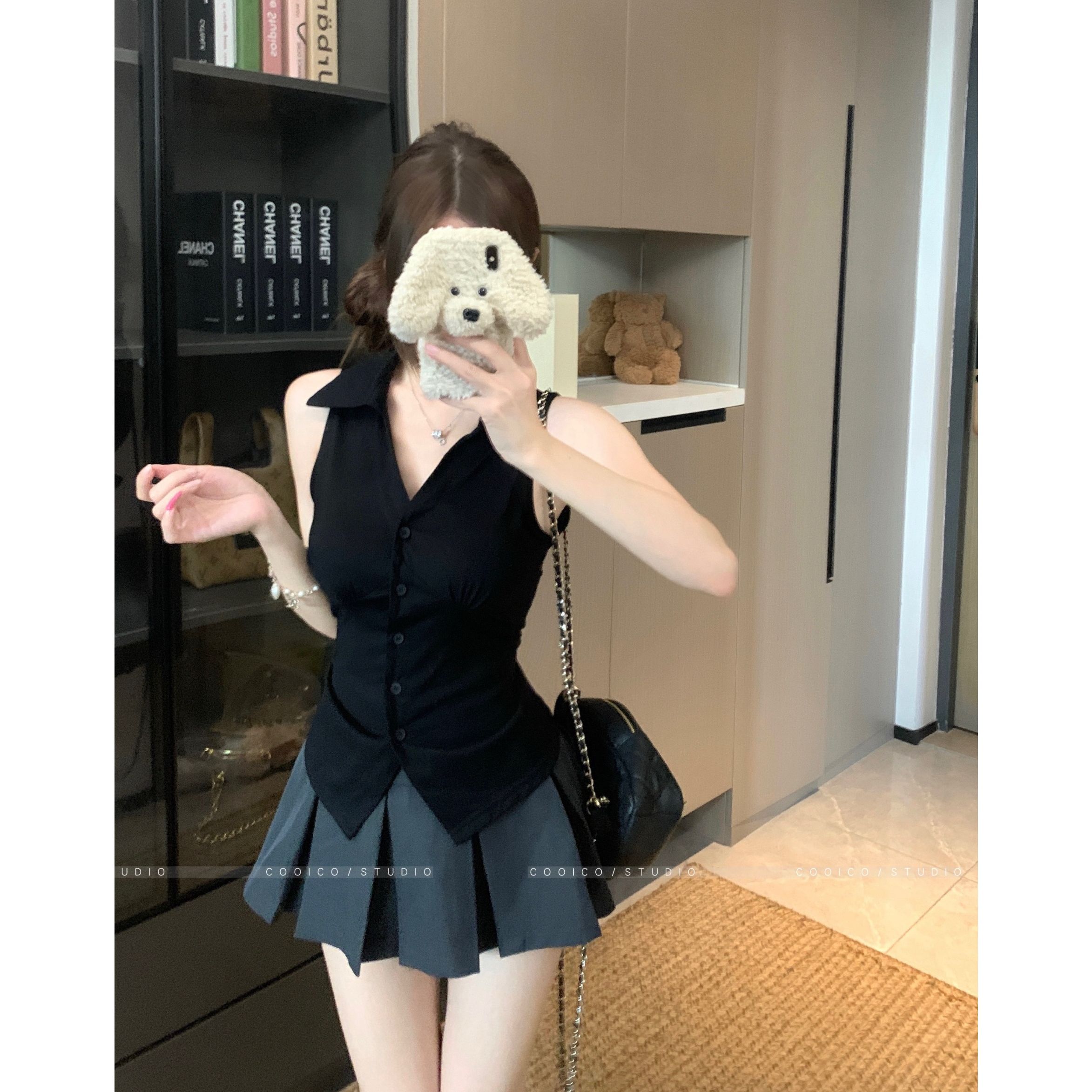 白色Polo领无袖背心女夏季上衣