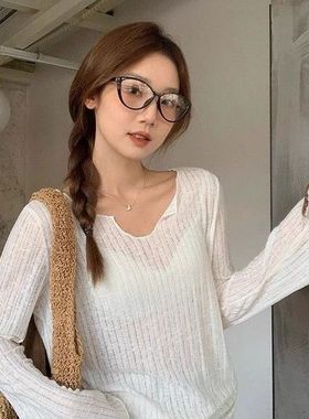 白色薄款长袖T恤女春夏季新款宽松慵懒防晒罩衫休闲百搭显瘦上衣