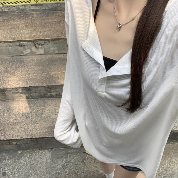 韩系气质半开领防晒T恤2025夏季新款宽松薄款罩衫长袖上衣女chic