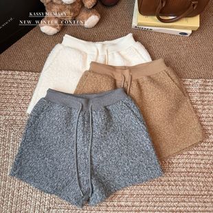 小众加厚包臀短裤 简约气质纯色毛呢抽绳高腰休闲裤 女2025秋冬新款