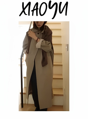 24951【OV设计感风衣】韩版东大门OV*R RICH气质翻领长款风衣外套