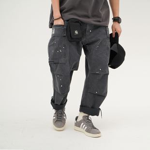 宽松泼墨刺绣抽绳休闲裤 裤 日系复古水洗硫化染旗舰工装 714street