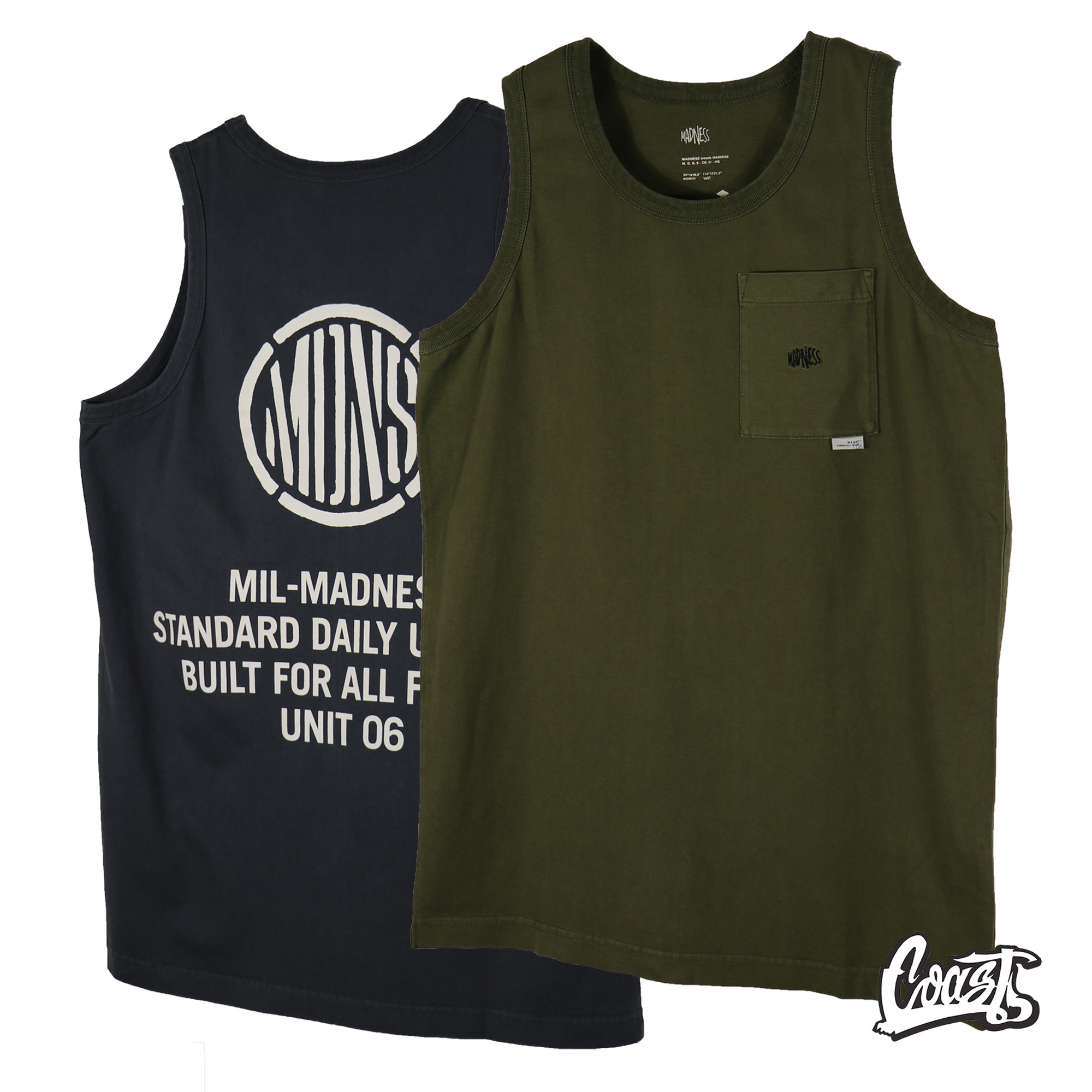 MADNESS WASHED TANK TOP 20SS 元祖印花水洗刺绣口袋背心无袖T恤 - 实物图