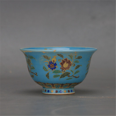 大明宣德年制龙纹兰釉主人杯压手杯仿古瓷器古玩古董旧货收藏