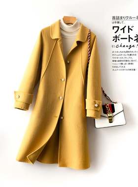 高端秋冬新款纯手工双面羊毛呢大衣女中长款修身呢子外套韩版百搭