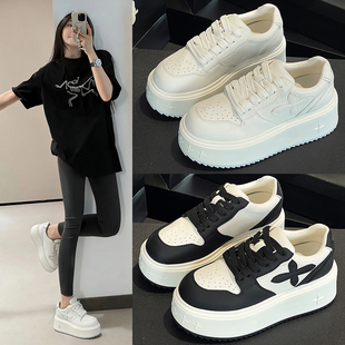 女款 小个子轻便增高松糕女鞋 2026春季 真皮休闲板鞋 新款 厚底小白鞋