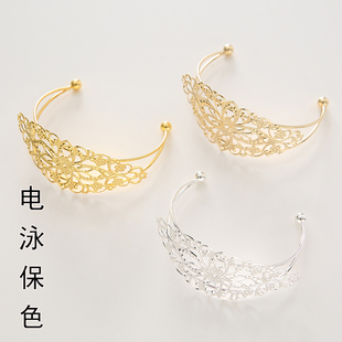 电泳保色73mm小发冠长条花片diy古风发簪主体步摇头饰材料