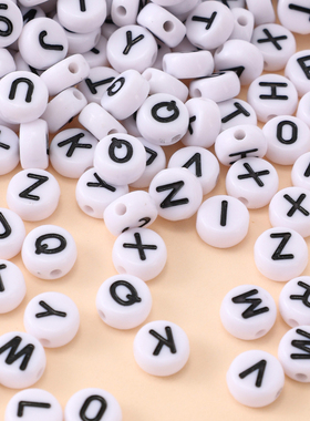 4x7mm扁珠白加黑亚克力散珠英文单字母diy饰品配件手链串珠钥匙扣