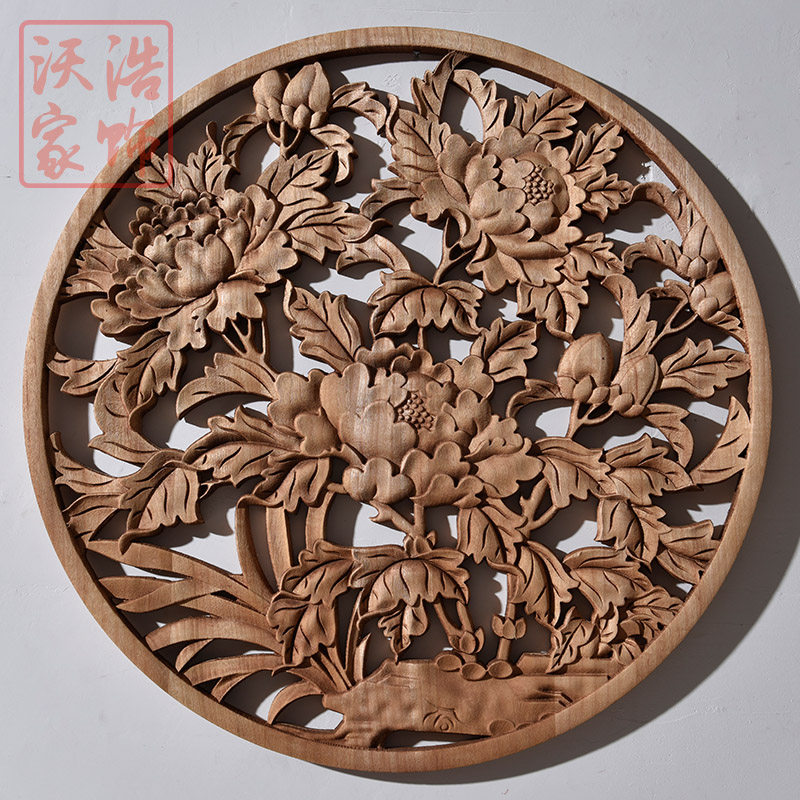 东阳木雕香樟木挂件原木客厅玄关背景墙壁饰壁挂雕刻装饰画 画牡