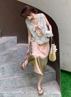 夏季新品  两面穿亮片马甲＋半身裙两件套 2C285 1836 P155K228