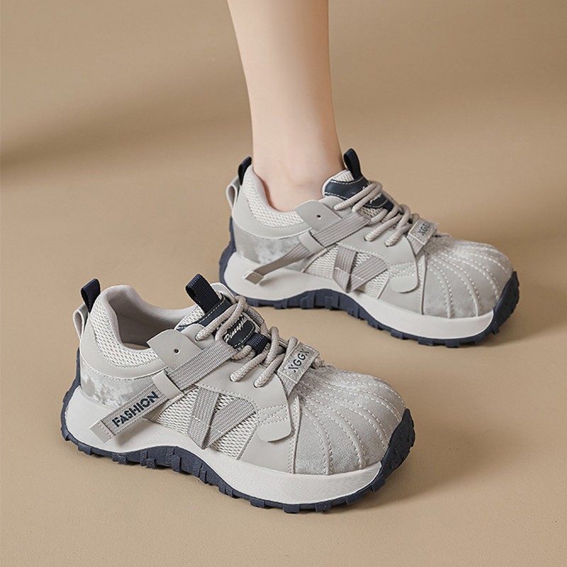 真皮老爹鞋女2026春秋新款韩版时尚网鞋轻便休闲贝壳厚底阿甘鞋