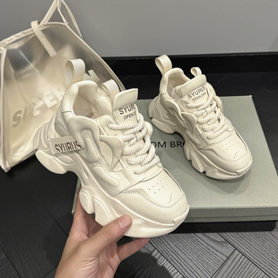 女春秋2025新款 街拍显脚小休闲鞋 韩版 时尚 百搭单鞋 厚底真皮老爹鞋