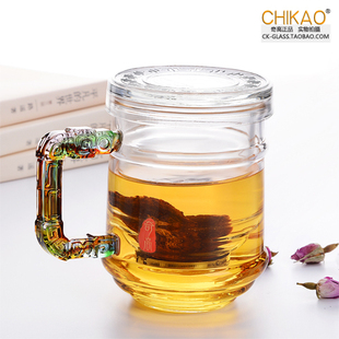 奇高CK 301A大汉杯办公杯耐高玻璃杯创意加厚带盖茶水分离泡茶杯