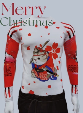 巴西柔术防磨服Rashguard 大红色武士猫