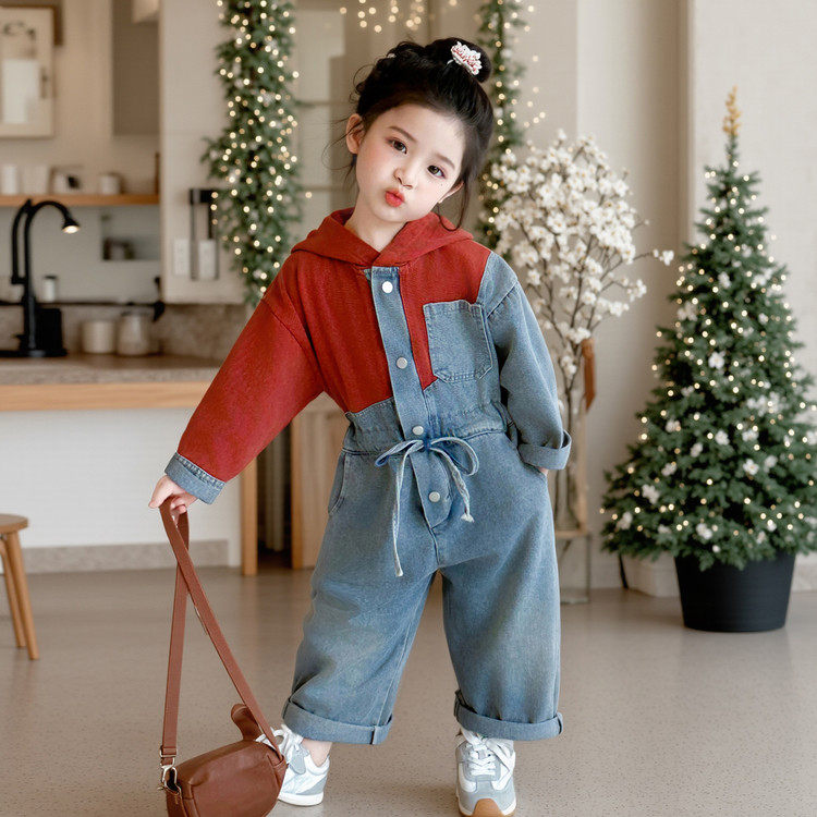 儿童洋气连身衣2025新款韩版男女宝宝春秋撞色相拼牛仔连体长,童装/婴儿装/亲子装,儿童牛仔裤,淘宝优惠券,粉丝福利购,淘宝优惠卷