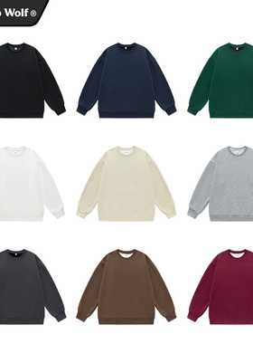 Wassup Wolf基础款圆领卫衣男女简约上衣情侣纯色宽松纯棉打底衫