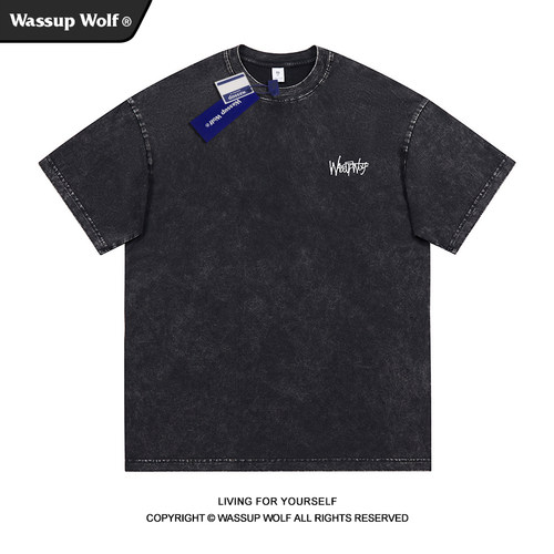 wassupwolf重磅纯棉水洗短袖