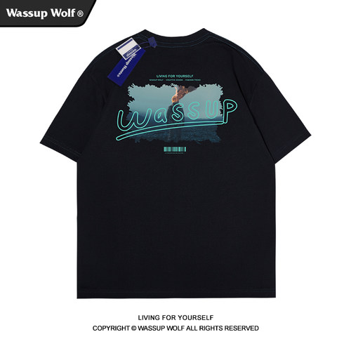 wassupwolf重磅纯棉短袖