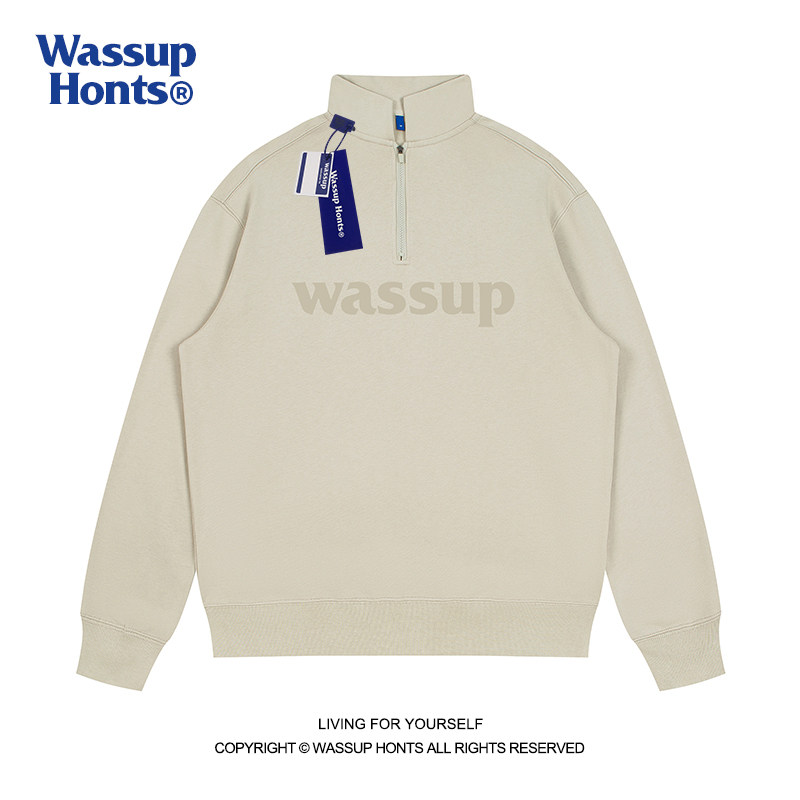 WASSUP半拉链卫衣男女宽松情侣美式潮牌复古秋冬上衣高街立领外套