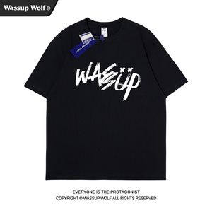 WASSUP美式涂鸦字母印花短袖T恤男女国潮牌夏季纯棉重磅体恤半袖