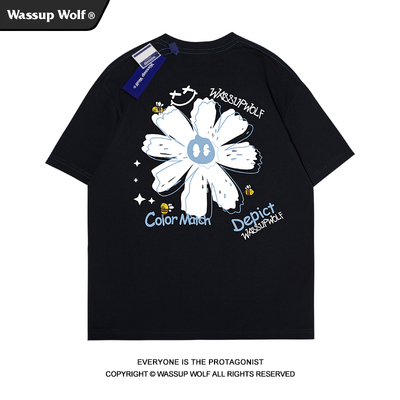 wassupwolf重磅纯棉短袖