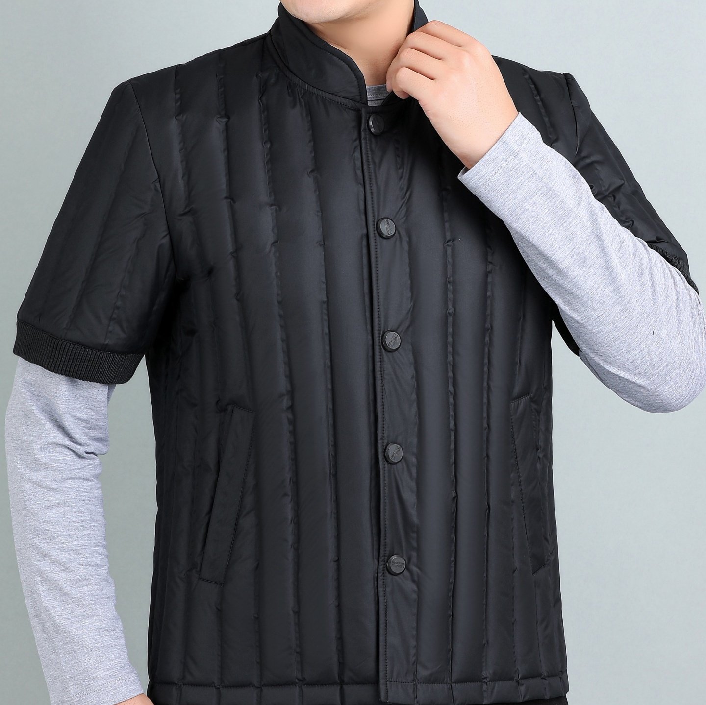 2025秋冬老年人羽绒马甲男士半袖保暖坎肩护肩短袖内胆马甲白鸭绒