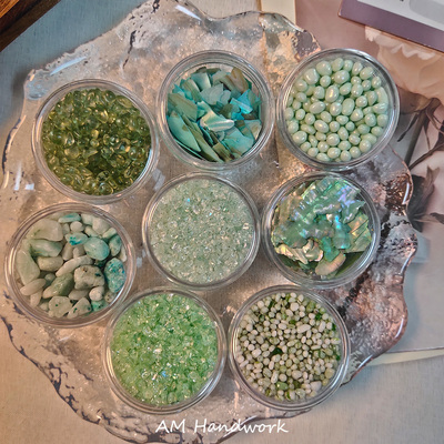 《烟柳》浅绿碎石贝母片鹅卵石junkjournal手工材料美甲装饰饰品