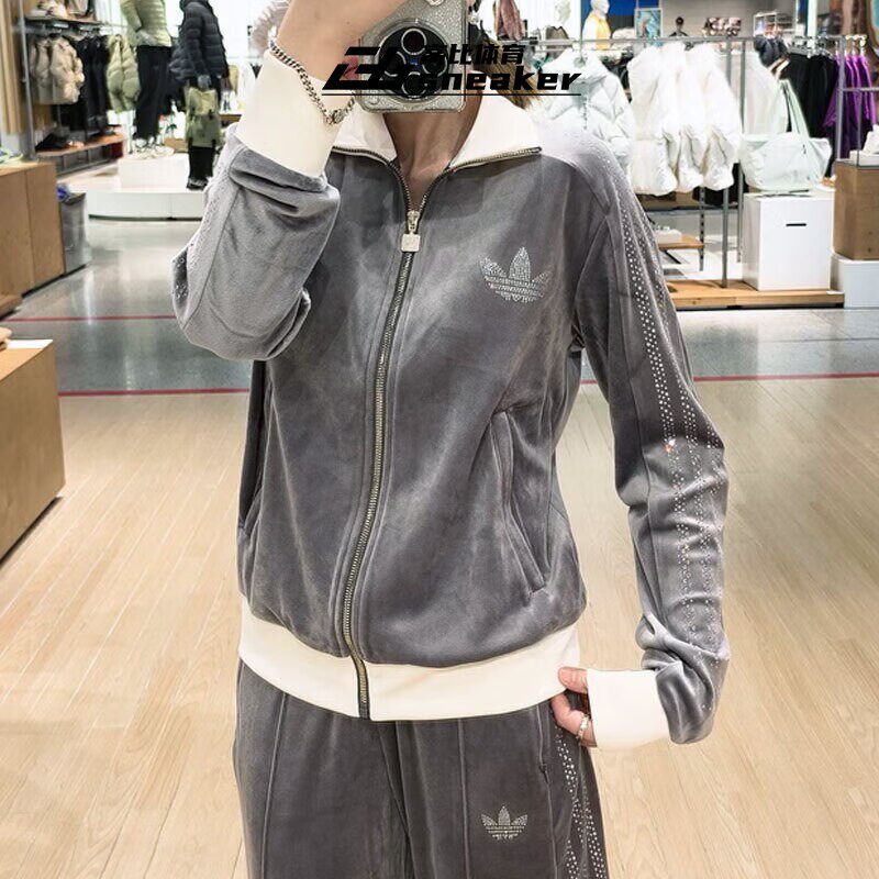 阿迪达斯三叶草女子高级烫钻立领运动休闲夹克外套JY0214